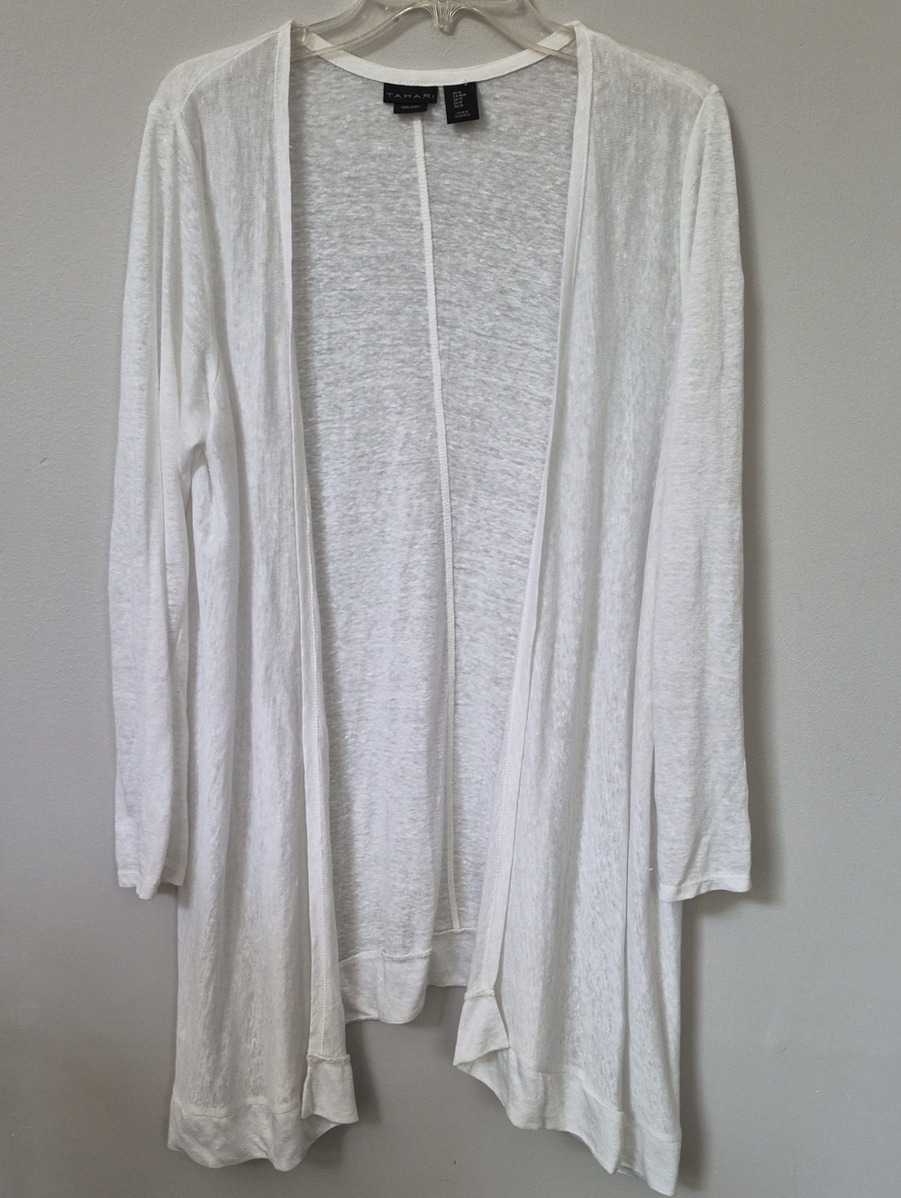 Tahari White Linen Lightweight Open-Front Women's Cardigan Soft Breezy Minimal